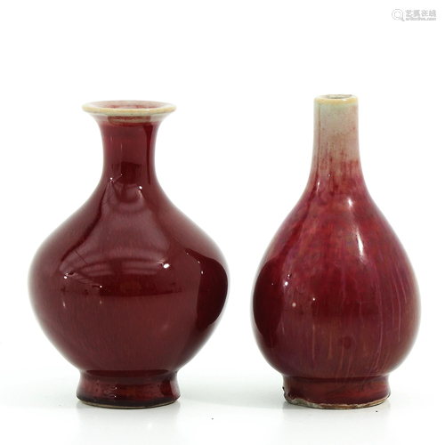 A Lot of 2 Sang de Boeuf Vases