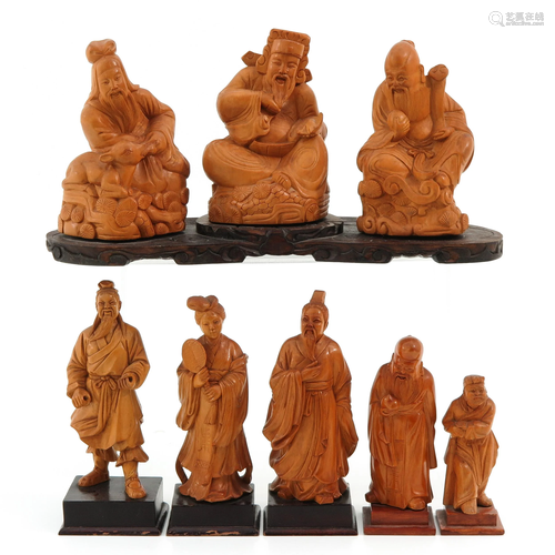 A Collection of 6 Carved Wood Sculptures