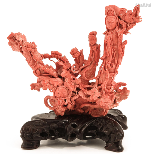 A Carved Red Coral Sculpture