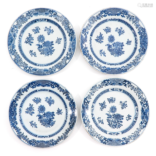 A Series of 4 Blue and White Plates