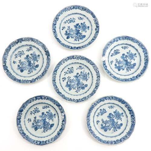 A Series of 6 Blue and White Plates