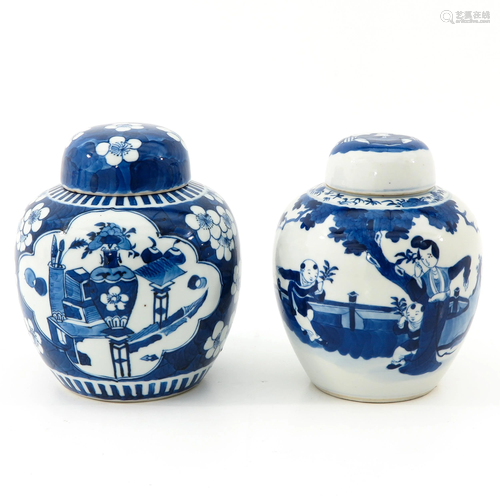 A Lot of 2 Blue and White Ginger Jars