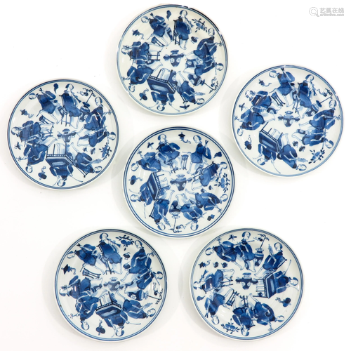 A Series of 6 Blue and White Plates