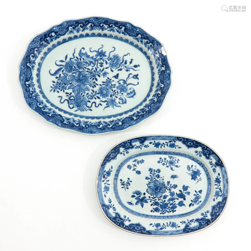 A Lot of 2 Blue and White Serving Trays