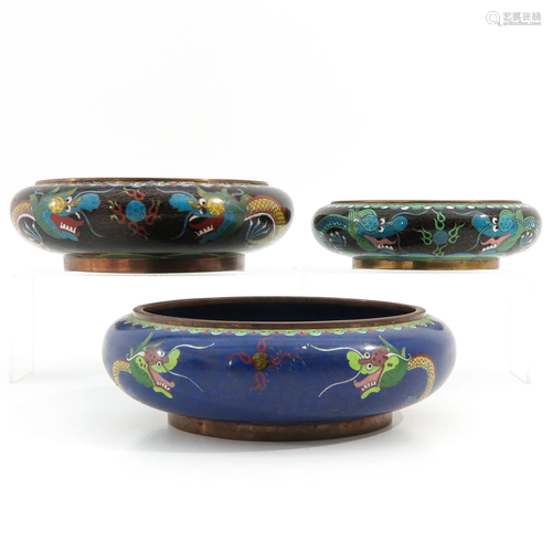 A Collection of 3 Cloisonne Pots