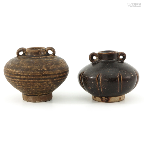 Two Small Pottery Jars with Handles