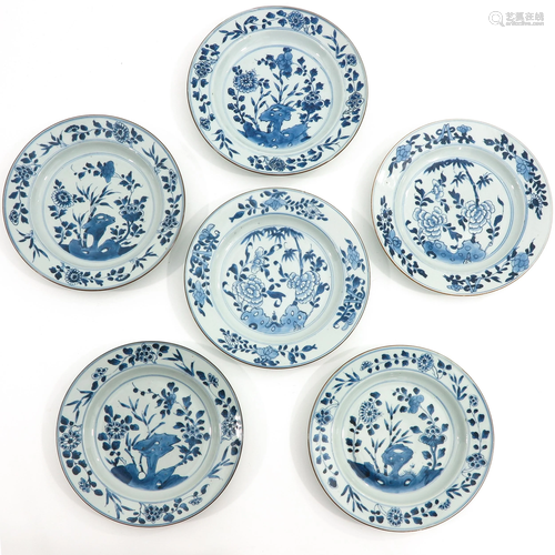 A Series of 6 Blue and White Plates