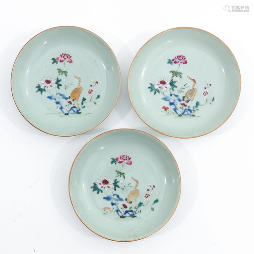 A Series of 3 Famille Rose Small Plates