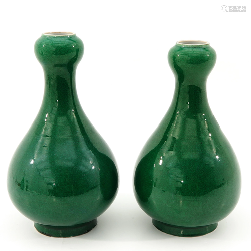 A Pair of Green Gourd Vases