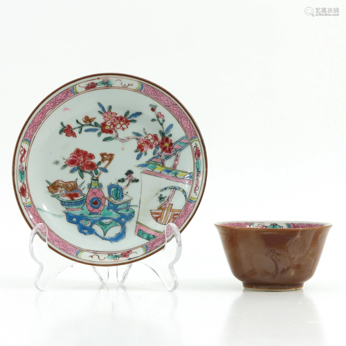 A Batavianware Cup and Saucer