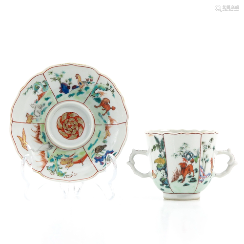 A Polychrome Cup and Saucer