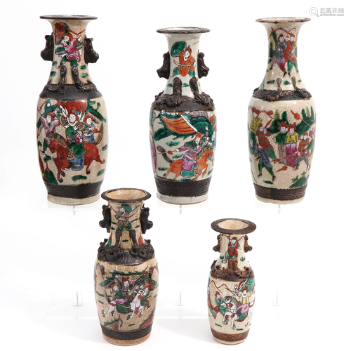 A Lot of 5 Nanking Vases