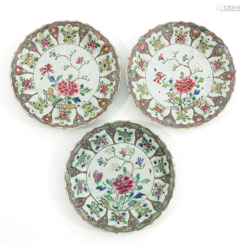 A Series of 3 Famille Rose Plates