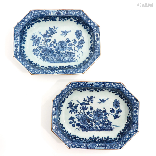 A Pair of Blue and White Serving Bowls