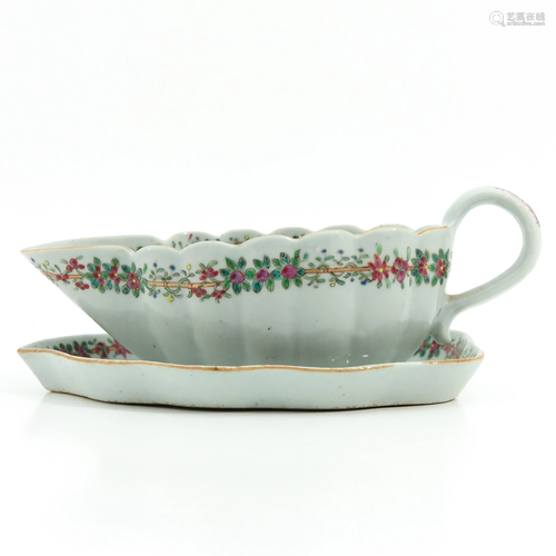 A Famille Rose Gravy Boat and Under Plate