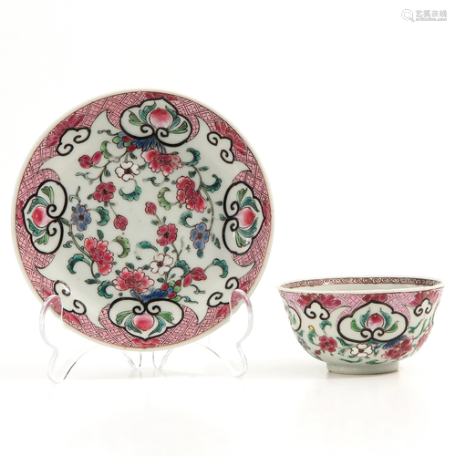 A Famille Rose Cup and Saucer