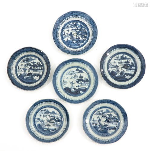 A Series of 6 Blue and White Plates