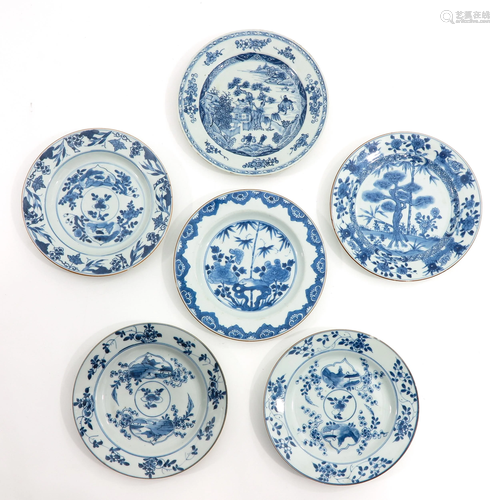 A Lot of 6 Blue and White Plates