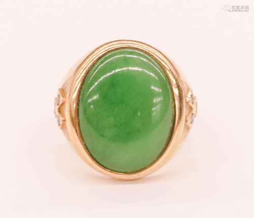 Men's 14k Jadeite Cabochon and Diamond Ring