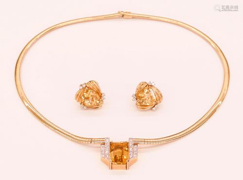 Lady's 14k Citrine and Diamond Necklace/Earring Set