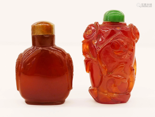 2pc Chinese Qing Carnelian Snuff Bottles