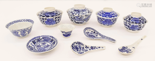 13pc Chinese Qing Blue and White Tea Cups etc.