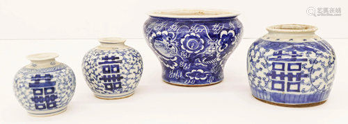 4pc Chinese Qing Blue and White Jars/Planter