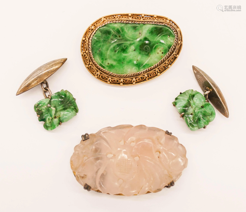 3pc Chinese Qing Jade and Quartz Jewelry