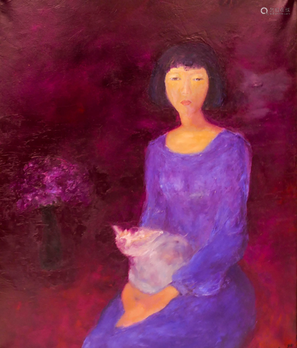 Tran Tuan ''Tran Mai Hoa with Cat'' 1998 Oil