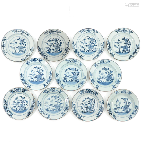 A Series of 11 Blue and White Plates