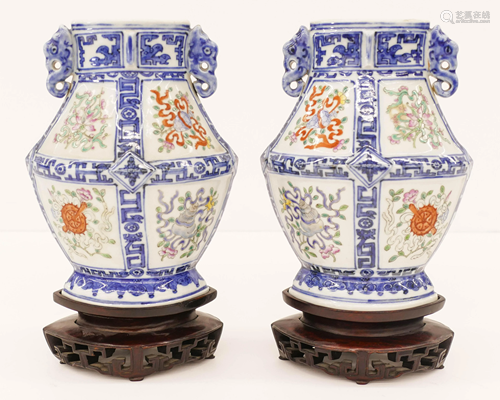 Pair Chinese Qing Archaic Form Vases