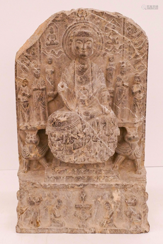 Chinese Northern Qi Buddha Stele Black Stone