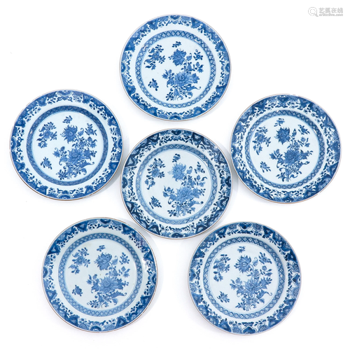 A Series of 6 Blue and White Plates