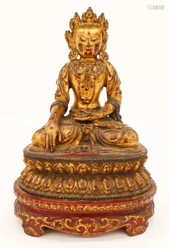 Tibetan 16th Cent. Gilt Bronze Crowned Buddha