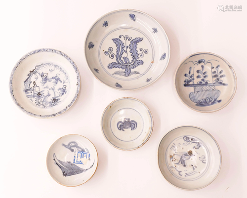 6pc Chinese Ming Blue and White Dishes