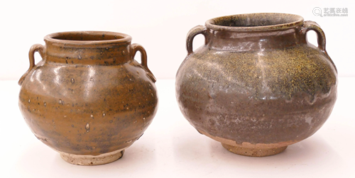 2pc Chinese Yuan Handled Glazed Jars