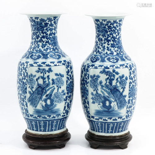 A Pair of Blue and White Vases