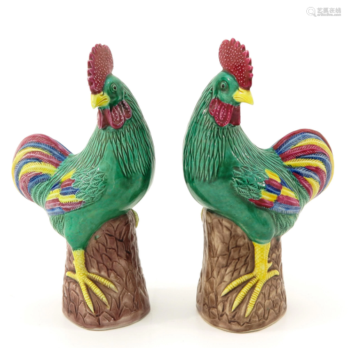 A Pair of Rooster Sculptures