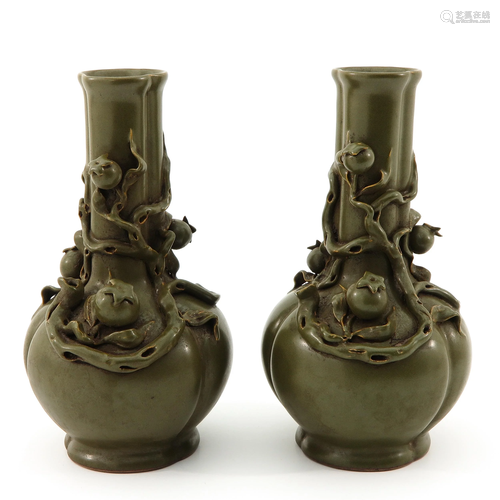 A Pair of Tea Dust Decor Vases