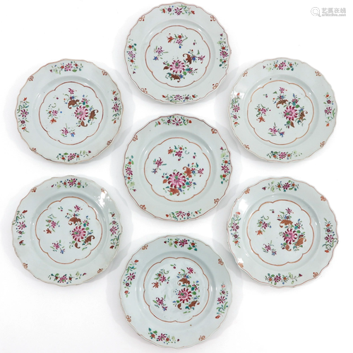 A Series of 7 Famille Rose Plates