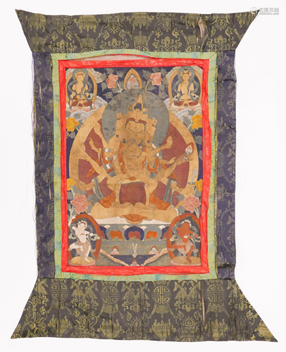 Old Tibetan Guhyasamaja Painted Thangka