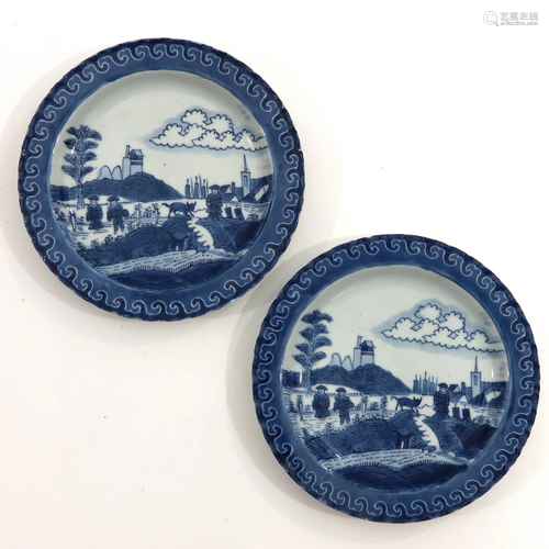 A Pair of Blue and White Plates