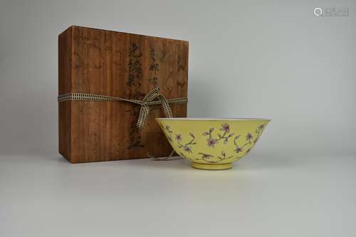 chinese yellow-ground famille rose porcelain bowl