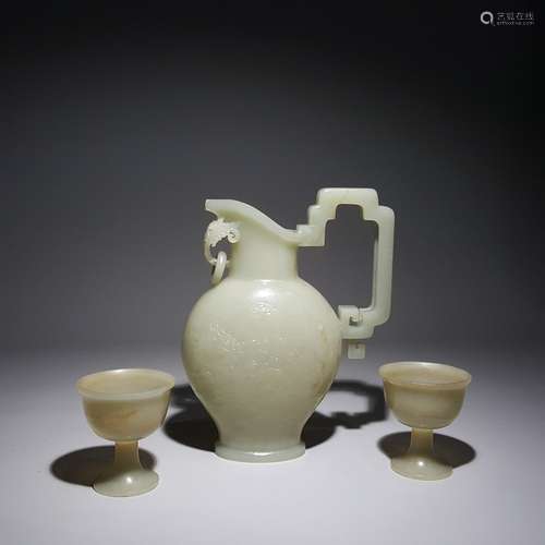 chinese hetian jade wine pot and cups