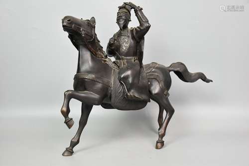 chinese bronze censer with man riding on horse design