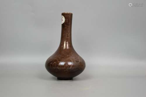 chinese brown glazed porcelain bottle vase