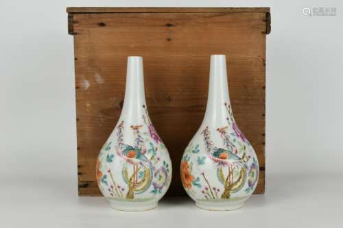 pair of chinese famille rose porcelain bottle vases