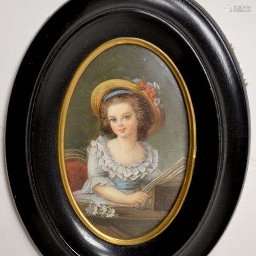 MINIATURE ovale, portrait de fillette dans le goût du XVIIIe...