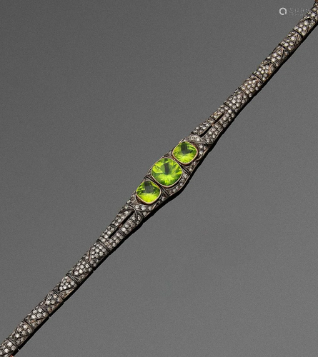 Peridot-Diamant-Armband im Art Deco-Stil in Ajour