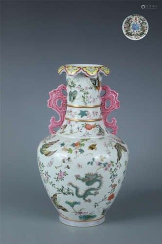 Famille Rose Bird-and-Flower Vase